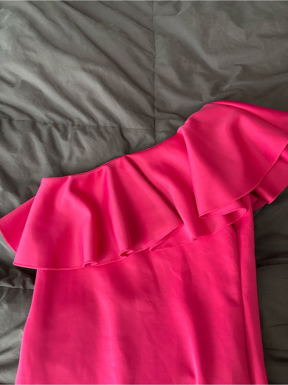 Girls' One-Shoulder Ruffle Crop Top - Bright Pink